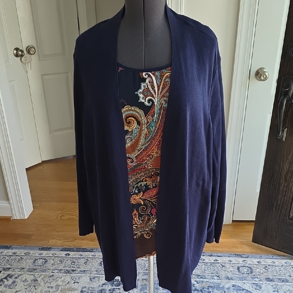 Chicos 2 Piece Navy Open Front Cardigan And Tank